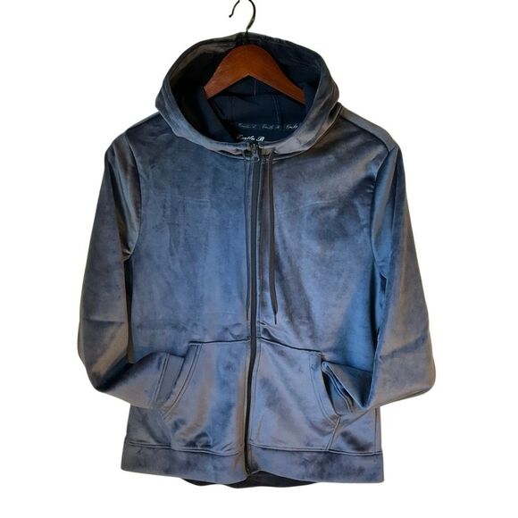 Emily B Velour Zip Up Hoodie. M. Ice Blue. Cozy. Pastelgoth whimsy - Picture 10 of 13